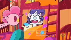 Size: 1673x933 | Tagged: safe, derpibooru import, screencap, pinkie pie, rarity, my little pony: pony life, sportacular spectacular musical musak-ular, spoiler:pony life s01e46, bed, bunk bed, credits, gem