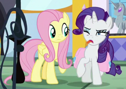 Size: 458x324 | Tagged: safe, derpibooru import, screencap, fluttershy, rarity, pegasus, pony, unicorn, the ending of the end, cropped, disgusted