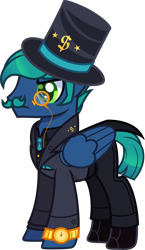 Size: 3500x6026 | Tagged: safe, artist:n0kkun, derpibooru import, oc, oc only, oc:gold broker, pegasus, pony, boots, clothes, facial hair, hat, male, monocle, moustache, necktie, pants, shirt, shoes, simple background, solo, stallion, suit, top hat, transparent background, vest, watch, wristwatch