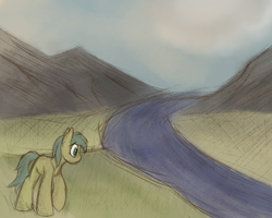 Size: 750x600 | Tagged: safe, artist:ahorseofcourse, oc, pony, mountain, river, scenery, solo