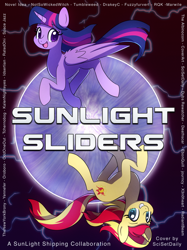 Size: 1000x1334 | Tagged: safe, artist:little-tweenframes, derpibooru import, sunset shimmer, twilight sparkle, twilight sparkle (alicorn), alicorn, collaboration, equestria girls, deleted from derpibooru, female, lesbian, shipping, sunlight sliders, sunsetsparkle