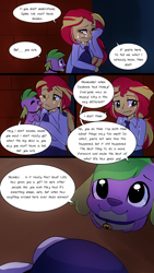 Size: 720x1280 | Tagged: safe, artist:little-tweenframes, derpibooru import, spike, spike the regular dog, sunset shimmer, dog, comic:canine advisory, series:sciset diary, equestria girls, clothes, collar, comforting, comic, crying, cute, deleted from derpibooru, dialogue, licking, smiling, speech bubble, spikabetes, tongue out