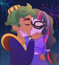 Size: 2281x2497 | Tagged: safe, artist:cxpcakes, derpibooru import, sci-twi, timber spruce, twilight sparkle, equestria girls, aladdin, cute, digital art, disney, female, kissing, male, ship, shipping, straight, timbertwi, watermark