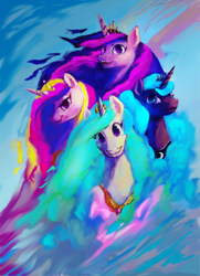 Size: 3000x4133 | Tagged: safe, artist:terrafomer, derpibooru import, princess cadance, princess celestia, princess luna, princess twilight 2.0, twilight sparkle, twilight sparkle (alicorn), alicorn, pony, the last problem, alicorn tetrarchy, bust, female, high res, looking at you, mare, older, older twilight, portrait, profile