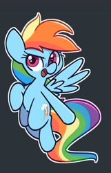 Size: 2500x3889 | Tagged: safe, artist:kindakismet, derpibooru import, rainbow dash, pegasus, pony, backwards cutie mark, black background, female, flying, high res, mare, open mouth, simple background, solo, spread wings, wings