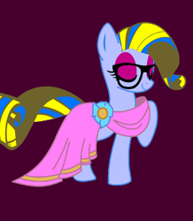 Size: 1024x1177 | Tagged: safe, artist:jas5576, derpibooru import, oc, oc:nicole, earth pony, clothes, dress, earth pony oc, eyes closed, eyeshadow, gala dress, glasses, makeup, solo