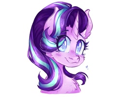 Size: 1000x800 | Tagged: safe, artist:silversweety, derpibooru import, starlight glimmer, pony, unicorn, bust, cheek fluff, chest fluff, cute, ear fluff, glimmerbetes, heart eyes, no pupils, portrait, simple background, solo, white background, wingding eyes