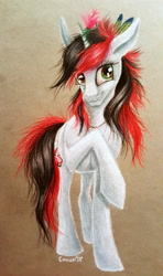 Size: 2988x5041 | Tagged: safe, artist:cahandariella, derpibooru import, oc, oc:bloody herb, unicorn, colored pencil drawing, female, gift art, mare, solo, traditional art