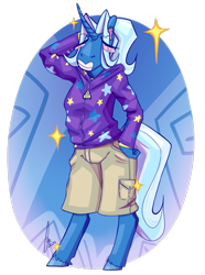 Size: 801x1076 | Tagged: safe, artist:littleanon, derpibooru import, trixie, anthro, alternate hairstyle, babysitter trixie, clothes, hoodie, simple background, solo, transparent background