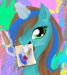 Size: 540x600 | Tagged: safe, artist:stepzzi, derpibooru import, oc, oc:skybreeze, unicorn, art, brush, female, horn, painting, picture, solo, solo female, unicorn oc