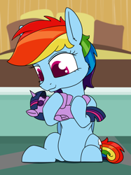 Size: 970x1300 | Tagged: safe, artist:dacaoo, derpibooru import, rainbow dash, twilight sparkle, twilight sparkle (alicorn), alicorn, pegasus, pony, cute, dashabetes, plushie