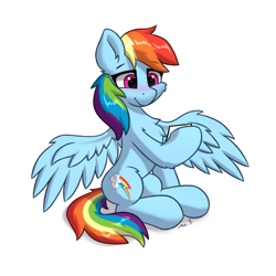 Size: 1422x1424 | Tagged: safe, artist:mercurysparkle, derpibooru import, rainbow dash, pegasus, pony, blushing, cute, dashabetes, female, fluffy, mare, simple background, sitting, solo, spread wings, white background, wings