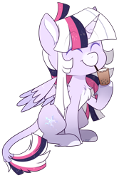 Size: 1804x2704 | Tagged: safe, artist:jetjetj, derpibooru import, part of a set, oc, oc:mystic mysteries, alicorn, pony, chibi, commission, cup, cute, drink, female, mare, simple background, smiling, solo, straw, transparent background, ych result