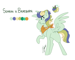 Size: 1280x1024 | Tagged: safe, artist:doggie31, derpibooru import, oc, oc only, pegasus, pony, color palette, magical gay spawn, neckerchief, offspring, parent:braeburn, parent:soarin', parents:soarburn, signature, simple background, solo, spread wings, transparent background, wings