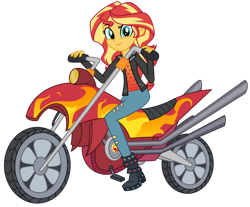 Size: 1024x848 | Tagged: safe, artist:emeraldblast63, derpibooru import, sunset shimmer, equestria girls, motorcycle, simple background, solo, sunset shimmer day, transparent background, vector