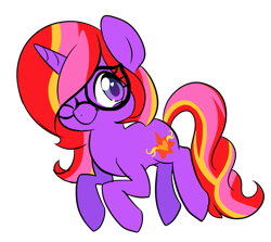 Size: 723x646 | Tagged: safe, artist:little-tweenframes, derpibooru import, oc, oc only, pony, unicorn, series:sciset diary, cute, deleted from derpibooru, female, filly, glasses, magical lesbian spawn, next generation, ocbetes, offspring, parent:sci-twi, parent:sunset shimmer, parent:twilight sparkle, parents:scitwishimmer, parents:sunsetsparkle, simple background, smiling, solo