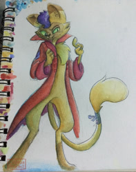 Size: 1280x1628 | Tagged: safe, artist:crimsonfireboltart, derpibooru import, capper dapperpaws, abyssinian, anthro, digitigrade anthro, clothes, male, solo, tail, traditional art