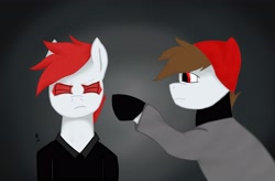 Size: 4128x2704 | Tagged: safe, artist:aj0sh, derpibooru import, earth pony, pony, beanie, blurryface, duo, duo male, eyes closed, fanfic art, hat, male, ponified, twenty one pilots