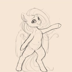 Size: 4000x4000 | Tagged: safe, artist:miokomata, derpibooru import, fluttershy, pegasus, pony, semi-anthro, belly button, chest fluff, female, freckles, freckleshy, mare, monochrome, simple background, sketch