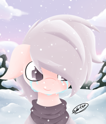 Size: 877x1023 | Tagged: safe, artist:otherside, derpibooru import, oc, oc only, earth pony, pony, crying, floppy ears, snow, snowfall, solo, winter