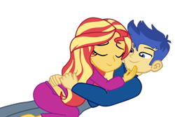 Size: 2464x1648 | Tagged: safe, artist:gmaplay, derpibooru import, flash sentry, sunset shimmer, equestria girls, bunset shimmer, butt, clothes, cuddling, female, flashimmer, hug, male, mimir, pajamas, shipping, simple background, straight, transparent background