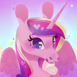 Size: 1280x1280 | Tagged: safe, artist:alabasterpeony, derpibooru import, princess cadance, alicorn, pony, cute, cutedance, female, gradient background, heart, looking at you, mare, no pupils, solo