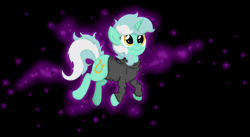 Size: 7559x4157 | Tagged: safe, artist:background basset, derpibooru import, lyra heartstrings, pony, unicorn, fanfic:background pony, clothes, dig the swell hoodie, female, floating, hoodie, solo, space, void