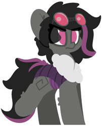 Size: 880x1090 | Tagged: safe, artist:moonydusk, derpibooru import, oc, oc only, oc:mimicry, changeling, original species, female, goggles, purple changeling, simple background, solo, transparent background