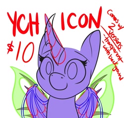 Size: 1261x1195 | Tagged: safe, artist:inkynotebook, derpibooru import, oc, oc only, alicorn, pony, alicorn oc, bald, bust, commission, horn, smiling, solo, wings, your character here