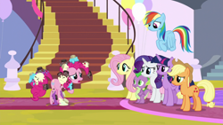 Size: 1920x1080 | Tagged: safe, derpibooru import, screencap, applejack, fluttershy, pinkie pie, rainbow dash, rarity, spike, twilight sparkle, twilight sparkle (alicorn), alicorn, dragon, earth pony, pegasus, pony, unicorn, the ending of the end, cupcake, food, mane six, winged spike