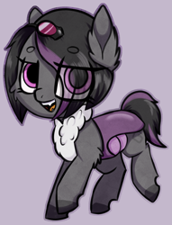 Size: 2825x3704 | Tagged: artist needed, safe, derpibooru import, oc, oc:mimicry, changeling, original species, chibi, goggles, purple changeling, solo