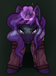 Size: 1024x1366 | Tagged: safe, artist:sursiq, derpibooru import, oc, oc:nebula mist, pony, unicorn, fallout equestria, angry, fallout equestria oc, glowing horn, horn, magic, multicolored hair, multicolored mane, pony oc, solo, unicorn oc