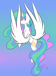 Size: 2113x2839 | Tagged: safe, artist:toptian, derpibooru import, princess celestia, alicorn, pony, female, flying, gradient background, mare, solo