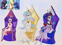 Size: 540x391 | Tagged: safe, artist:lunaart, derpibooru import, princess celestia, princess luna, twilight sparkle, twilight sparkle (alicorn), alicorn, human, crown, cute, cutelestia, horn, horned humanization, humanized, jewelry, lunabetes, regalia, scene interpretation, screencap reference, winged humanization, wings