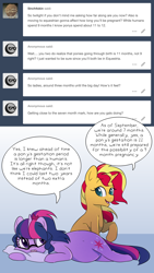 Size: 1300x2300 | Tagged: safe, artist:little-tweenframes, derpibooru import, sci-twi, sunset shimmer, twilight sparkle, pony, unicorn, series:sciset diary, cute, deleted from derpibooru, equestria girls ponified, female, lesbian, looking at each other, magical lesbian spawn, pillow, ponified, pregnant, scitwishimmer, shipping, sunsetsparkle, tumblr