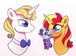 Size: 947x706 | Tagged: safe, artist:carouselunique, artist:honeycrisp-tales, artist:little-tweenframes, derpibooru import, prince blueblood, sunset shimmer, oc, oc:sparkling sapphire, pony, unicorn, collaboration, series:sciset diary, baby, baby pony, deleted from derpibooru, equestria girls ponified, female, magical lesbian spawn, male, mare, offspring, parent:sci-twi, parent:sunset shimmer, parents:scitwishimmer, ponified, smiling, stallion