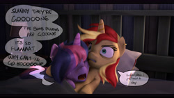 Size: 9600x5400 | Tagged: safe, artist:imafutureguitarhero, artist:little-tweenframes, derpibooru import, sci-twi, sunset shimmer, twilight sparkle, pony, unicorn, collaboration, equestria girls, 3d, absurd resolution, adaptation, angry, bags under eyes, bed, bedside stand, blanket, breast pillow, cheek fluff, chromatic aberration, complaining, crying, deleted from derpibooru, detailed hair, dialogue, duo, ear fluff, ear piercing, earring, equestria girls ponified, eyes closed, female, film grain, fluffy, freckles, glasses, gritted teeth, handwriting, jewelry, lamp, lesbian, lying on bed, mare, messy mane, on back, open mouth, paintover, piercing, pillow, ponified, recursive fanart, scitwishimmer, shipping, signature, source filmmaker, speech bubble, sunsetsparkle, talking, tired, wall of tags