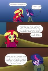 Size: 1000x1500 | Tagged: safe, artist:little-tweenframes, derpibooru import, sci-twi, sunset shimmer, twilight sparkle, human, comic:homing in place, series:sciset diary, equestria girls, comic, deleted from derpibooru, female, lesbian, scitwishimmer, shipping, sunsetsparkle