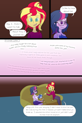 Size: 1000x1500 | Tagged: safe, artist:little-tweenframes, derpibooru import, sci-twi, sunset shimmer, twilight sparkle, oc, oc:sparkling sapphire, comic:ignition, series:sciset diary, equestria girls, comic, deleted from derpibooru, female, lesbian, magical lesbian spawn, offspring, parent:sci-twi, parent:sunset shimmer, parents:scitwishimmer, scitwishimmer, shipping, sunsetsparkle