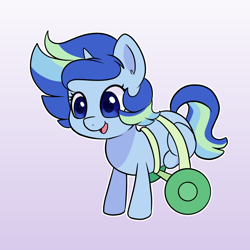 Size: 800x800 | Tagged: safe, artist:little-tweenframes, derpibooru import, oc, oc:sparkling sapphire, pony, unicorn, series:sciset diary, baby, baby pony, cute, deleted from derpibooru, female, filly, foal, magical lesbian spawn, offspring, parent:sci-twi, parent:sunset shimmer, parents:scitwishimmer, wheelchair