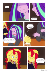 Size: 1280x1920 | Tagged: safe, artist:little-tweenframes, derpibooru import, aria blaze, sunset shimmer, comic:aria's archives, comic:rise, series:sciset diary, equestria girls, bar, clothes, comic, deleted from derpibooru, hoodie, vulgar