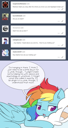 Size: 1280x2411 | Tagged: safe, artist:little-tweenframes, derpibooru import, rainbow dash, pegasus, pony, series:cloudsdale symphony, ask, deleted from derpibooru, implied appledash, implied lesbian, implied shipping, tumblr