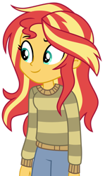 Size: 1024x1717 | Tagged: safe, artist:emeraldblast63, derpibooru import, sunset shimmer, wallflower blush, equestria girls, alternate hairstyle, clothes, messy hair, simple background, sweater, transparent background