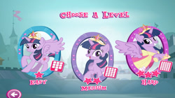 Size: 1280x719 | Tagged: safe, derpibooru import, twilight sparkle, twilight sparkle (alicorn), alicorn, magical mystery cure, big crown thingy, clones, clothes, coronation dress, dress, element of magic, game, hasbro, jewelry, looking at you, memory match, official, regalia, site, smiling