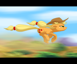 Size: 1800x1500 | Tagged: safe, artist:champion-of-namira, derpibooru import, applejack, earth pony, pony, cowboy hat, female, freckles, hat, mare, running, solo, speed