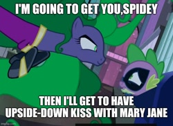 Size: 686x500 | Tagged: safe, derpibooru import, edit, edited screencap, screencap, mane-iac, spike, dragon, pony, power ponies (episode), caption, female, image macro, implied lesbian, male, mare, quote, spider-man, text, the simpsons