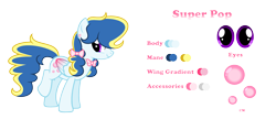 Size: 3500x1512 | Tagged: safe, artist:darbypop1, derpibooru import, oc, oc:super pop, pegasus, pony, female, mare, reference sheet, simple background, solo, transparent background