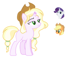 Size: 1024x822 | Tagged: safe, artist:sapphiretwinkle, derpibooru import, applejack, rarity, oc, earth pony, pony, unicorn, broken horn, female, group, hat, horn, magical lesbian spawn, mare, offspring, parent:applejack, parent:rarity, parents:rarijack, simple background, transparent background