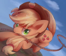 Size: 1280x1103 | Tagged: safe, artist:lexiedraw, artist:lexiedrawing, derpibooru import, applejack, earth pony, pony, lasso, mouth hold, rope, solo