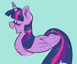 Size: 3000x2500 | Tagged: safe, artist:goshhhh, derpibooru import, twilight sparkle, twilight sparkle (alicorn), alicorn, blue background, chest fluff, cute, eyes closed, high res, open mouth, profile, simple background, solo, swanlight sparkle, twiabetes